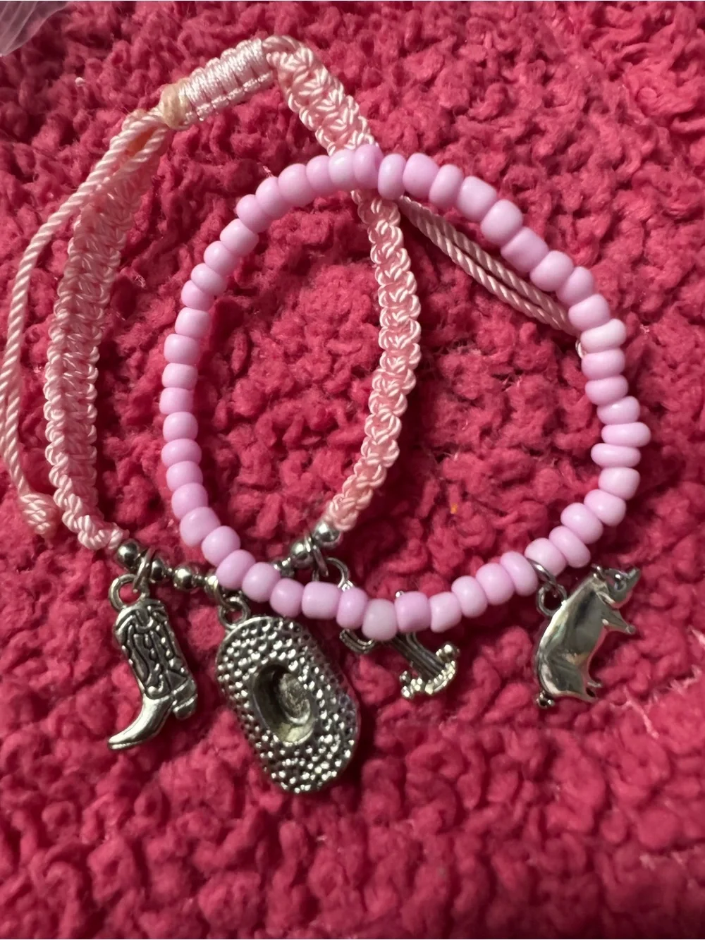 Pink Beaded Western Charm Bracelet Set